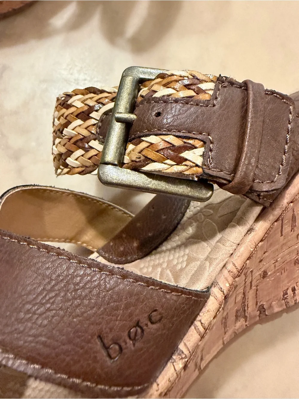 Brand new never worn BOC Brown Woven Strap Cork Wedge Sandals
